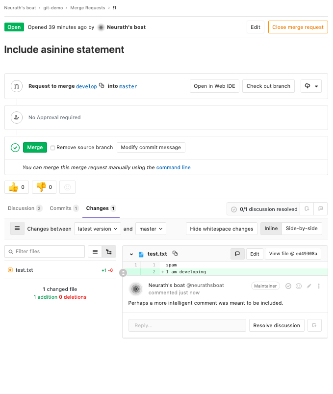GitLab Merge Request Inline Comment